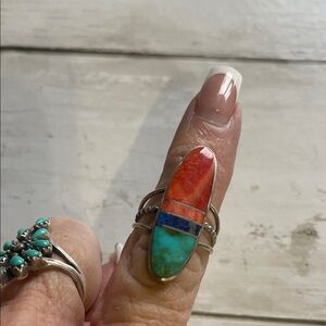 SMITH Silver Ring with Red, Blue, and Green Inlay